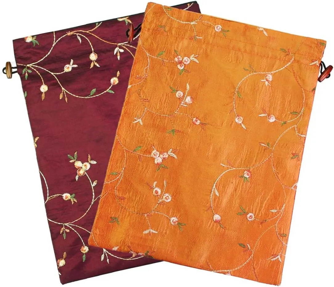 kilofly Embroidered Silk Jacquard Travel Bag, Lingerie & Shoes, Value Set of 2
