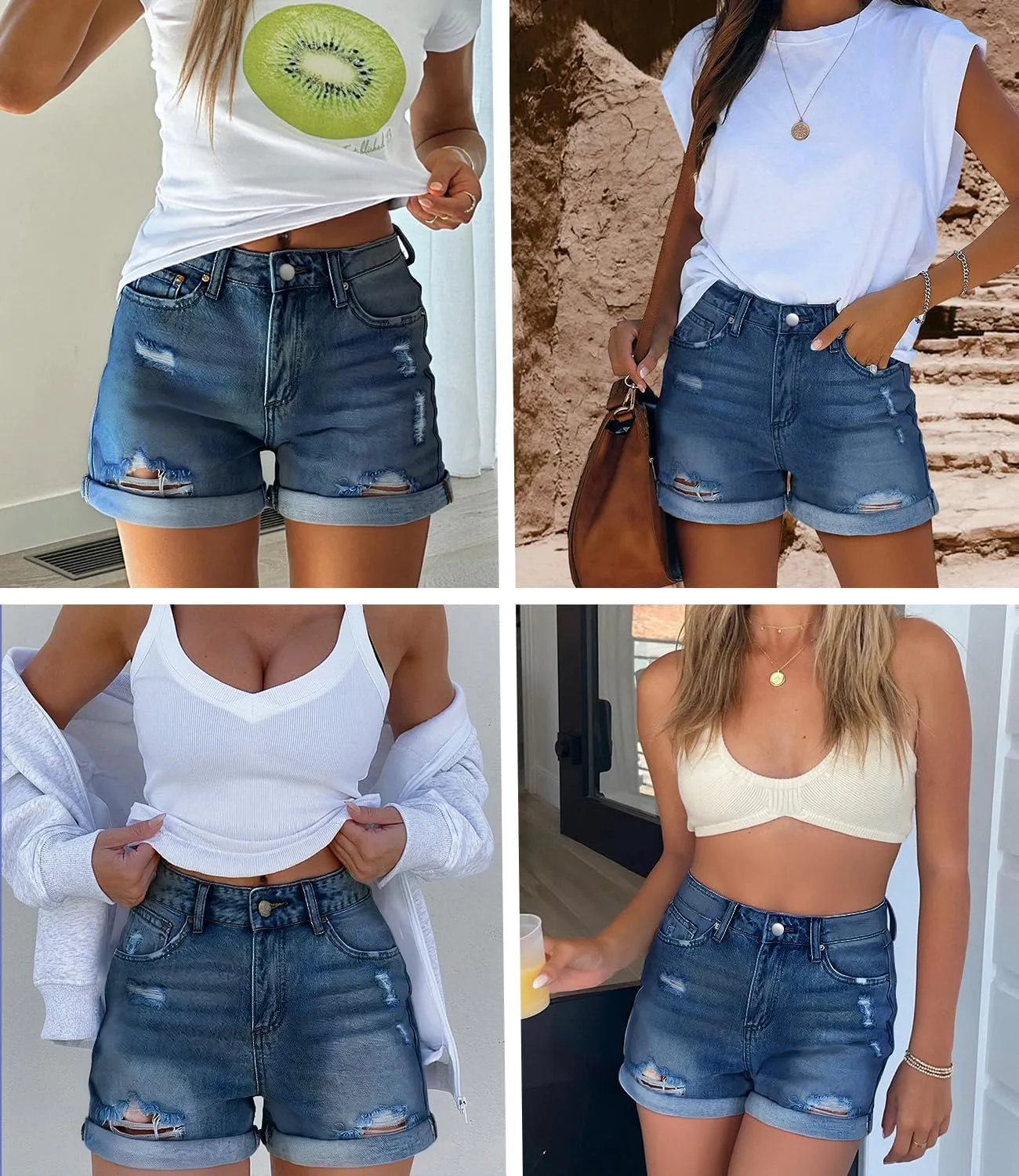 KISSMODA Denim Shorts Women Trendy Button Summer Cut Off Short Womens Jean Shorts High Waisted Denim Hot Ripped Shorts