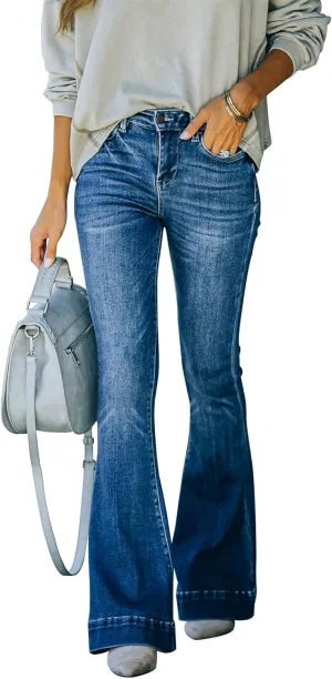 KUNMI Women's Flare Bell Bottom Jeans High Waisted Wide Leg Bootcut Jeans Stretchy Denim Pants