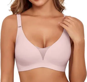 Lace V Mesh Wireless Bras Push Up Bralette Seamless Plunge Bra Everyday Bras for Women No Underwire with Extender
