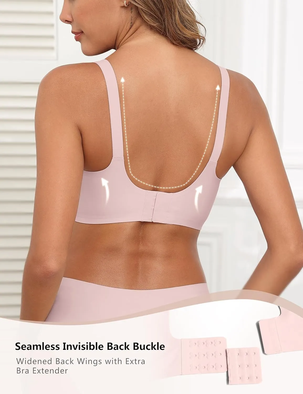 Lace V Mesh Wireless Bras Push Up Bralette Seamless Plunge Bra Everyday Bras for Women No Underwire with Extender