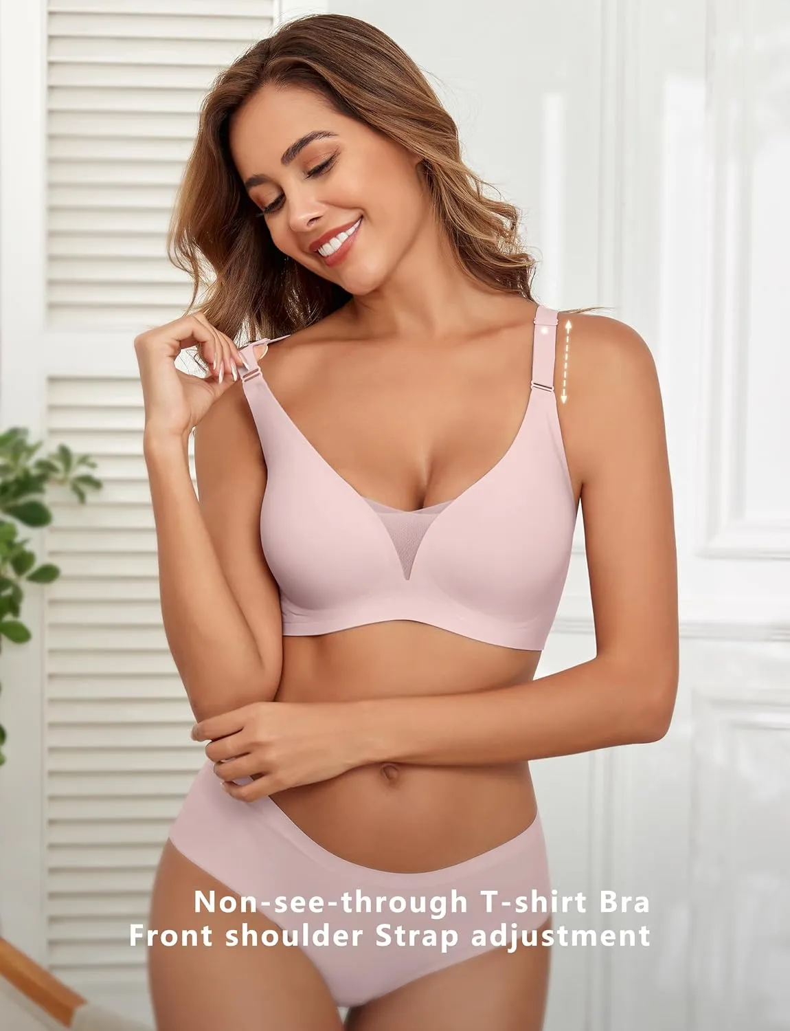 Lace V Mesh Wireless Bras Push Up Bralette Seamless Plunge Bra Everyday Bras for Women No Underwire with Extender