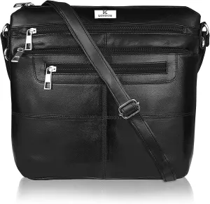 Ladies Leather Handbag in Soft Brown Leather - Womens Designer Shoulder Hand Bag – Medium Practical Size (KL_922_BLK), Black, M