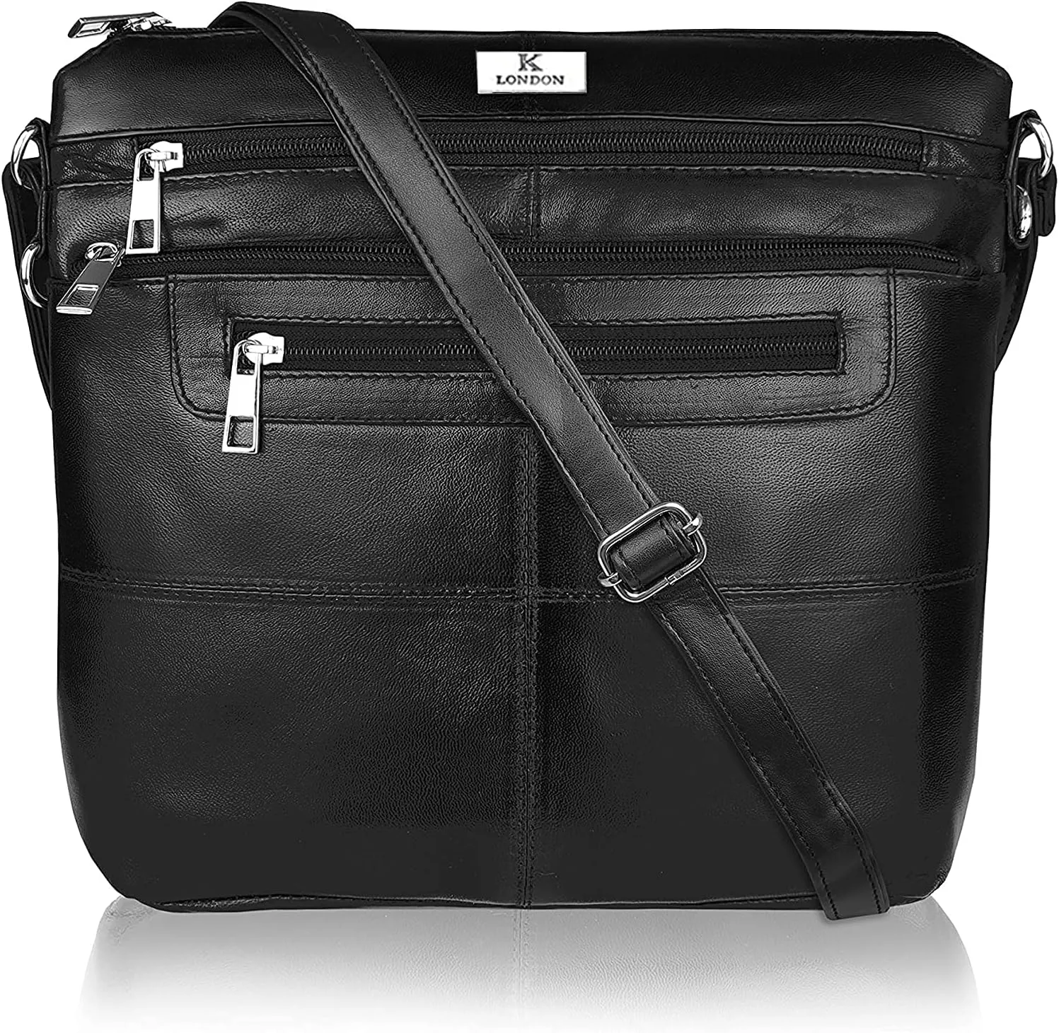 Ladies Leather Handbag in Soft Brown Leather - Womens Designer Shoulder Hand Bag – Medium Practical Size (KL_922_BLK), Black, M