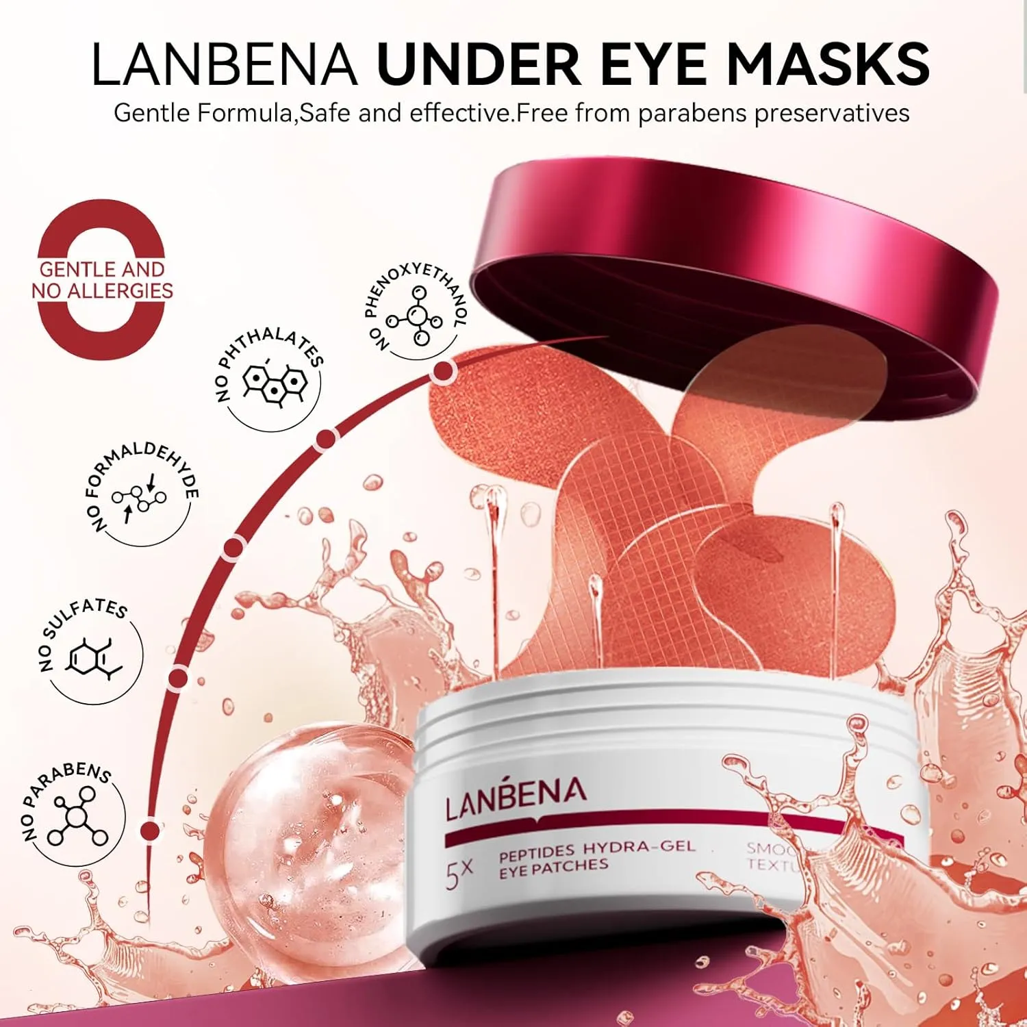 LANBENA Peptides Hydra-Gel Eye Patches for Dark Circles and Puffy Eyes, Reduce Under Eye Bags and Smooth Wrinkles, Anti-Aging, Eye Skin Care Pads With Soluble Collagen and Peptides-30 Pairs
