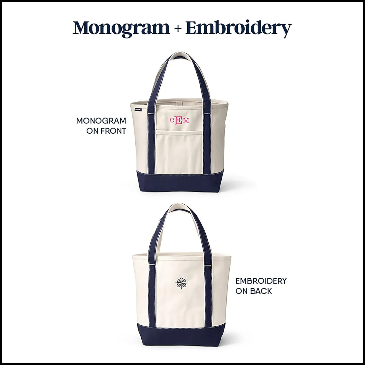 Lands' End Open Top Long Handle Canvas Tote Bag