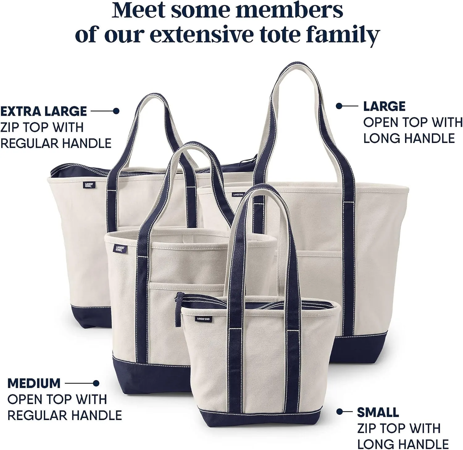 Lands' End Open Top Long Handle Canvas Tote Bag