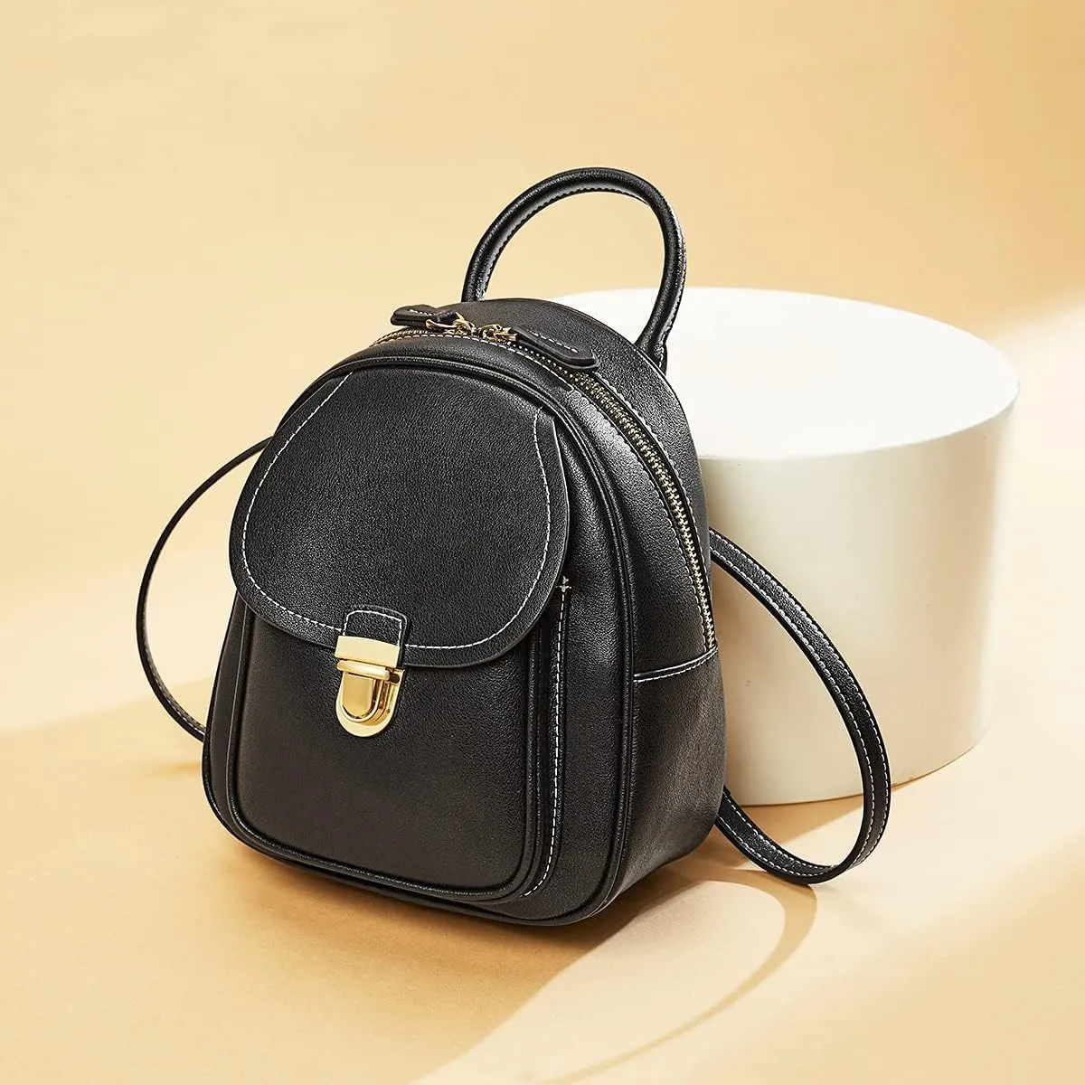 LAORENTOU Small Backpack Purse for Women Cowhide Mini Leather Backpack for Women, Ladies Small Shoulder Crossbody Handbags