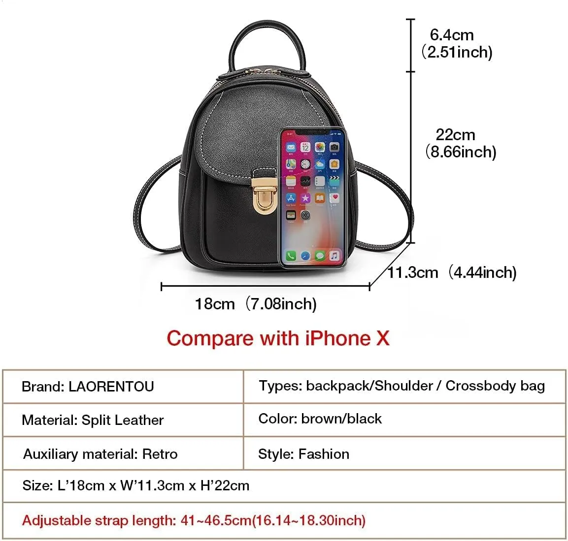 LAORENTOU Small Backpack Purse for Women Cowhide Mini Leather Backpack for Women, Ladies Small Shoulder Crossbody Handbags