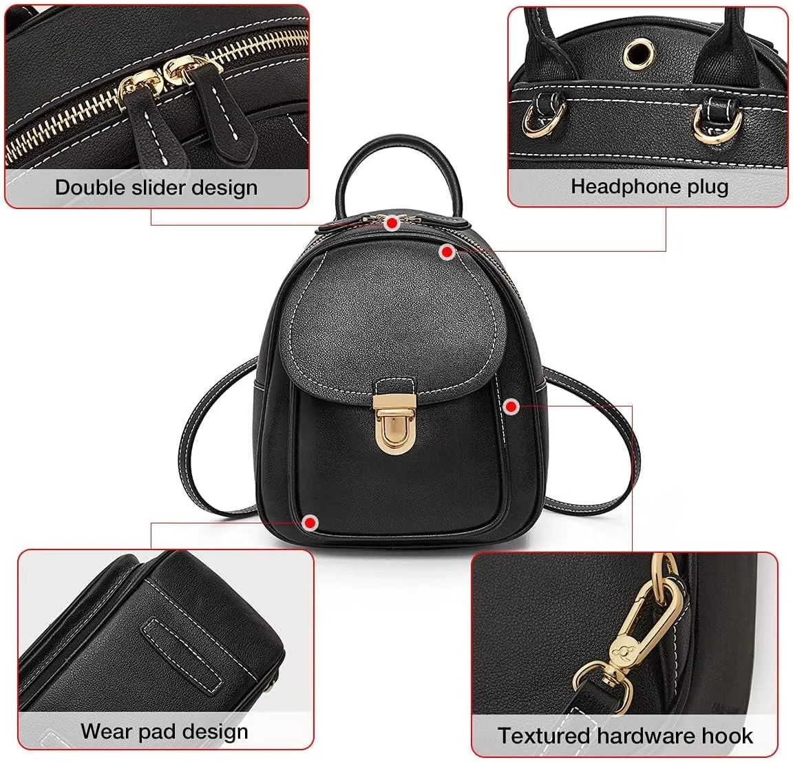 LAORENTOU Small Backpack Purse for Women Cowhide Mini Leather Backpack for Women, Ladies Small Shoulder Crossbody Handbags