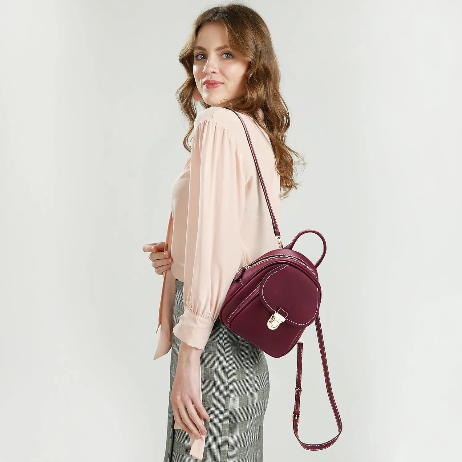 LAORENTOU Small Backpack Purse for Women Cowhide Mini Leather Backpack for Women, Ladies Small Shoulder Crossbody Handbags