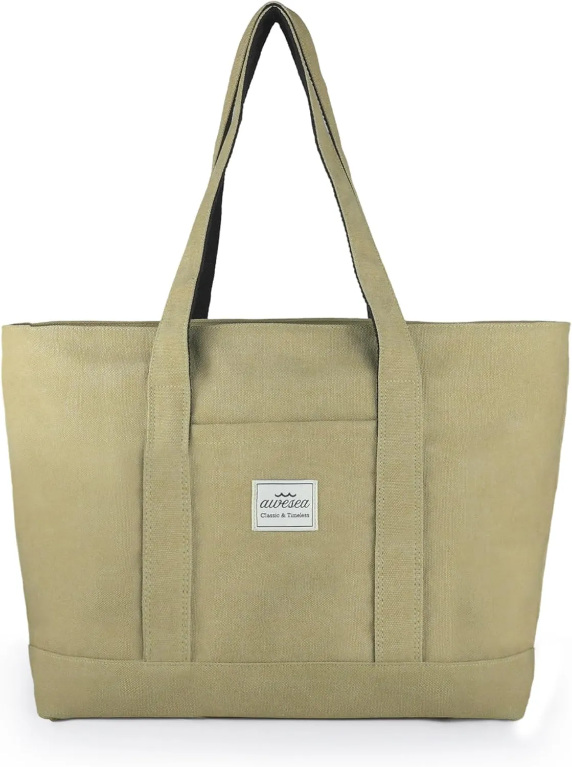 Large Canvas Tote Bag with Zipper for Women - Durable Women's Tote Purse with Front Pocket