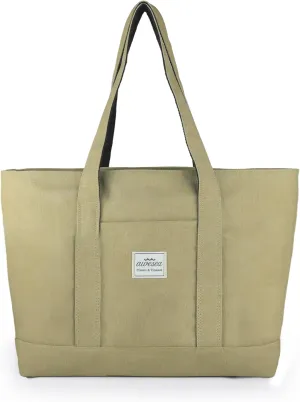 Large Canvas Tote Bag with Zipper for Women - Durable Women's Tote Purse with Front Pocket