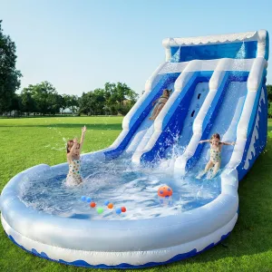 Large Inflatable Water Slide Swimming Pool Play Center,Triple Water Slides&Lightweight Premium Water Slide Bounce House 20.6x9.5x9.3Ft for Kids (with Blower)