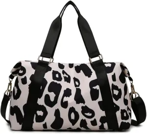 Large Leopard Print Tote Duffle Bag Traveling Gym Bags for Women with Wet Pocket, Carry on Overnight Workout Bag (ORIGINAL BLACK)