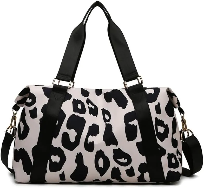 Large Leopard Print Tote Duffle Bag Traveling Gym Bags for Women with Wet Pocket, Carry on Overnight Workout Bag (ORIGINAL BLACK)