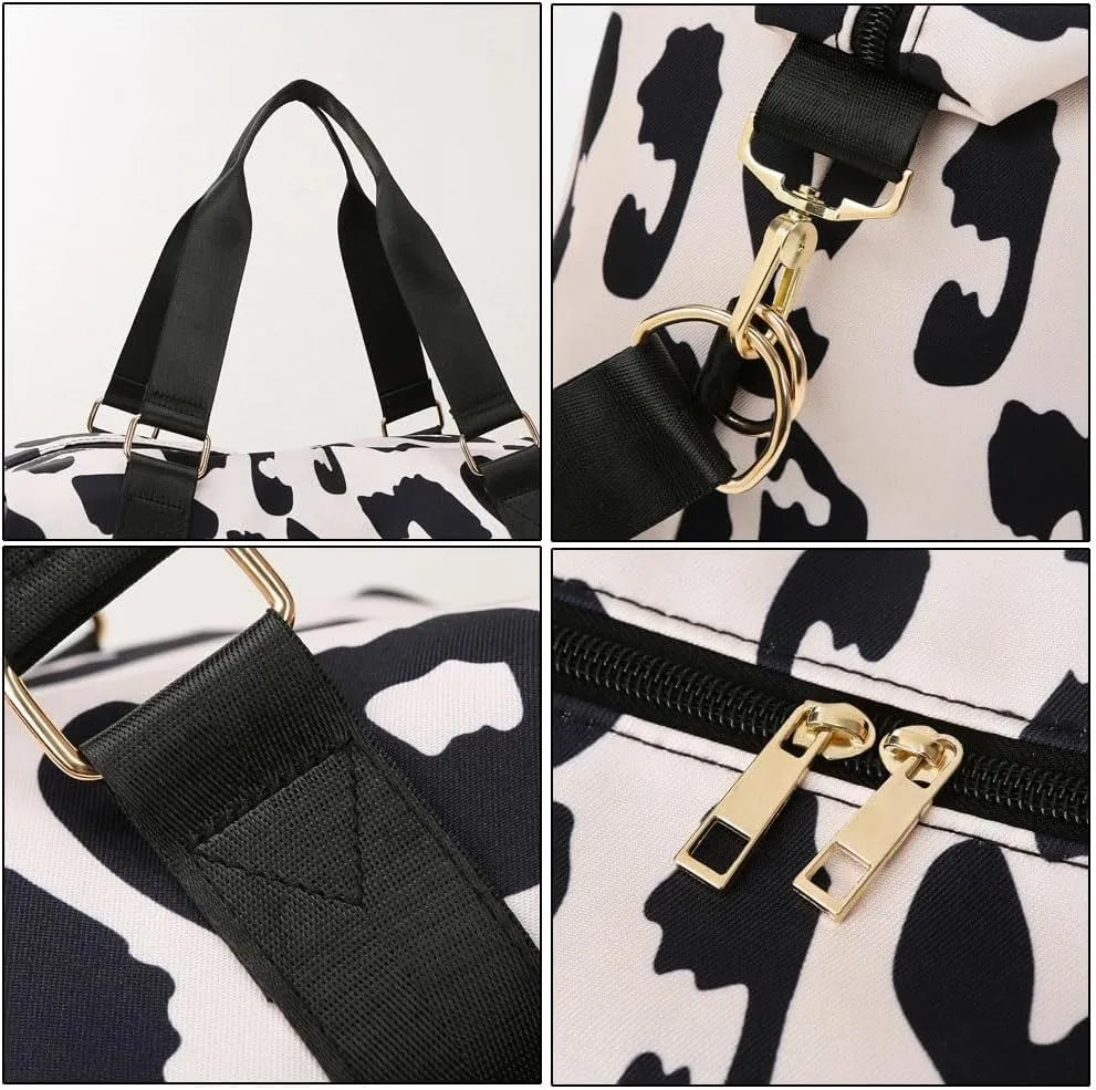 Large Leopard Print Tote Duffle Bag Traveling Gym Bags for Women with Wet Pocket, Carry on Overnight Workout Bag (ORIGINAL BLACK)
