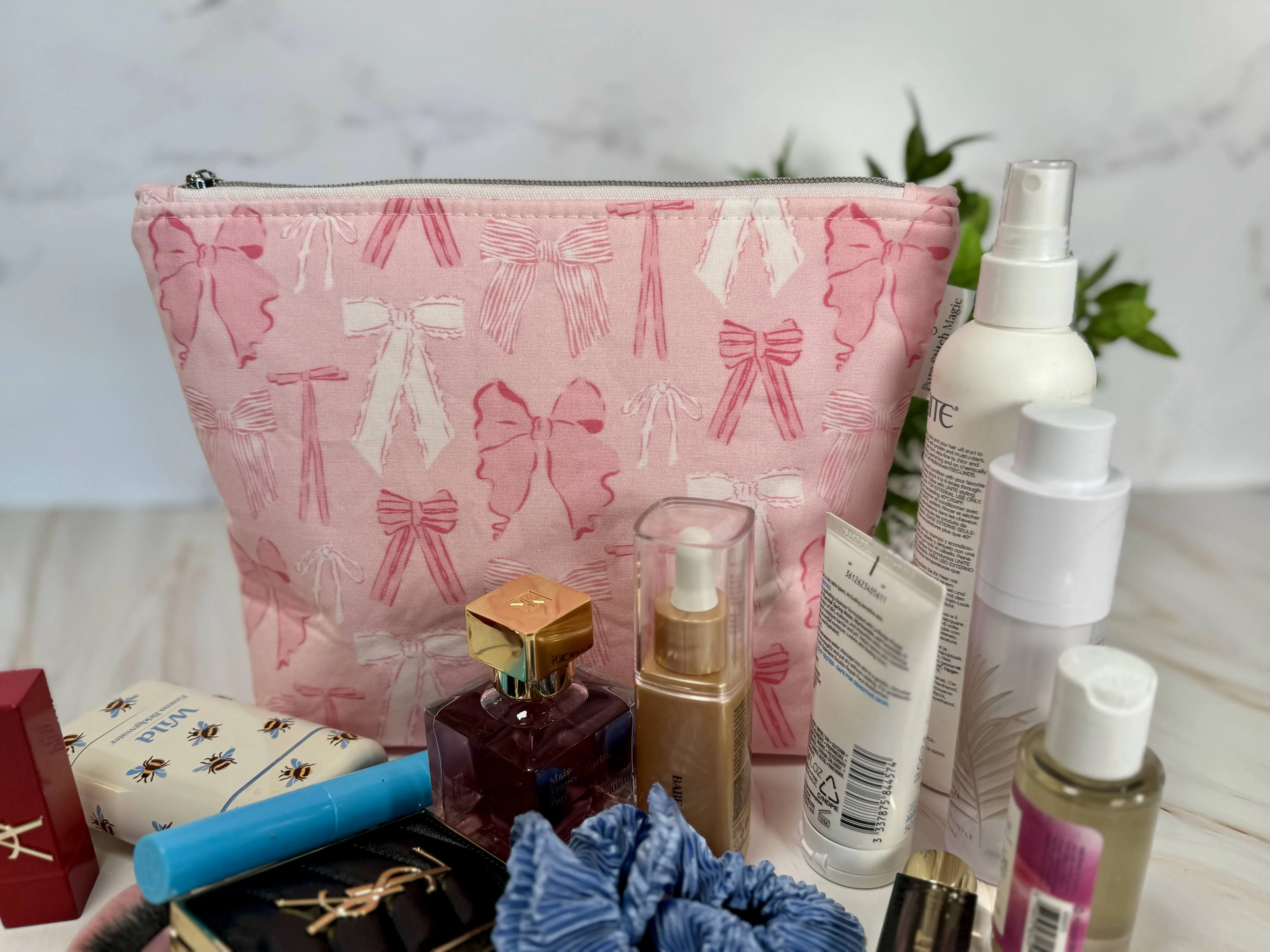 Large Pink Bow Cosmetic Zipper Bag