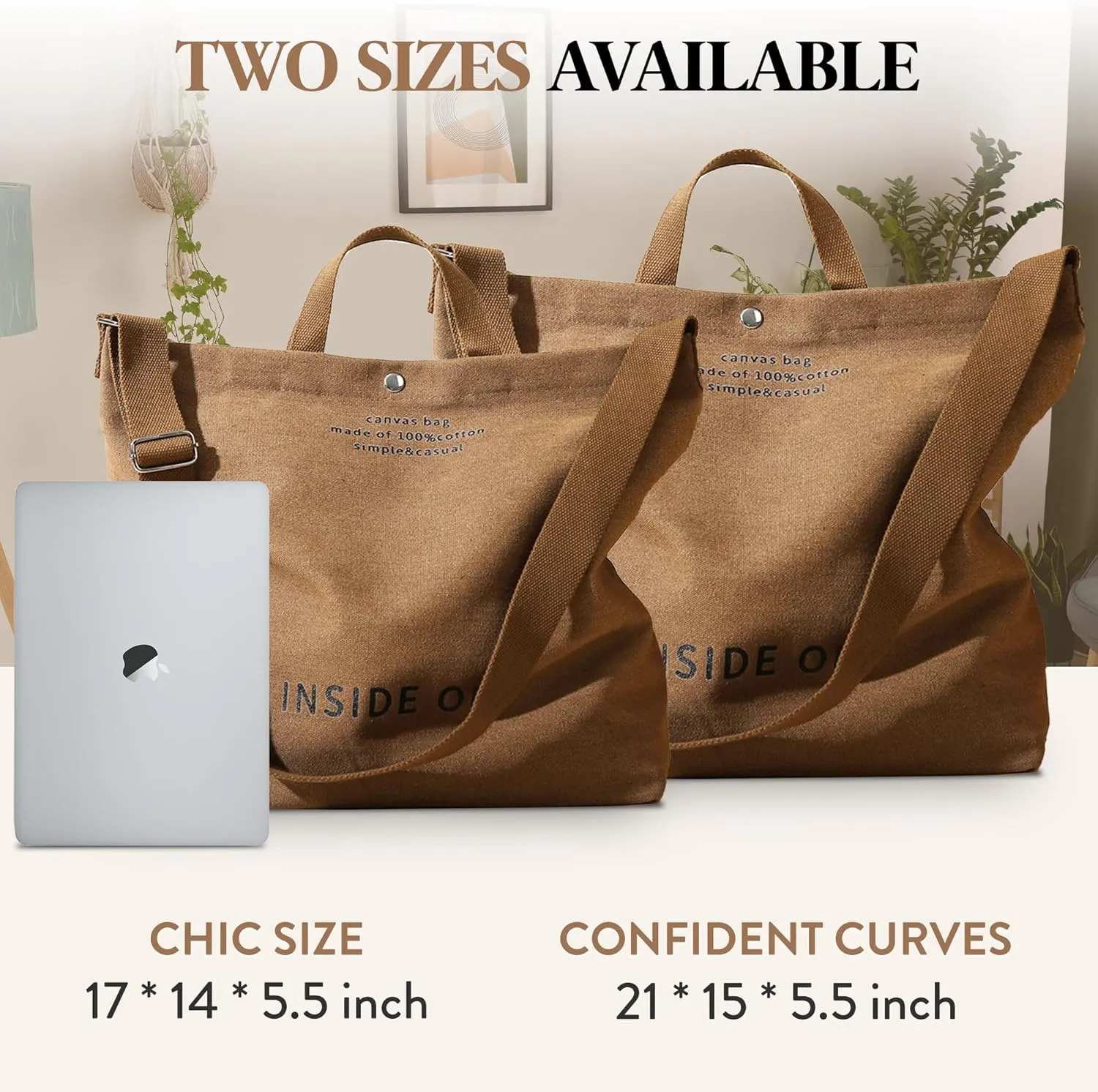 Large Tote Bag for Women, Canvas Bag Women Gift, Fashion Crossbody 16oz 100% Cotton Bag, Large Capacity Shoulder Bag
