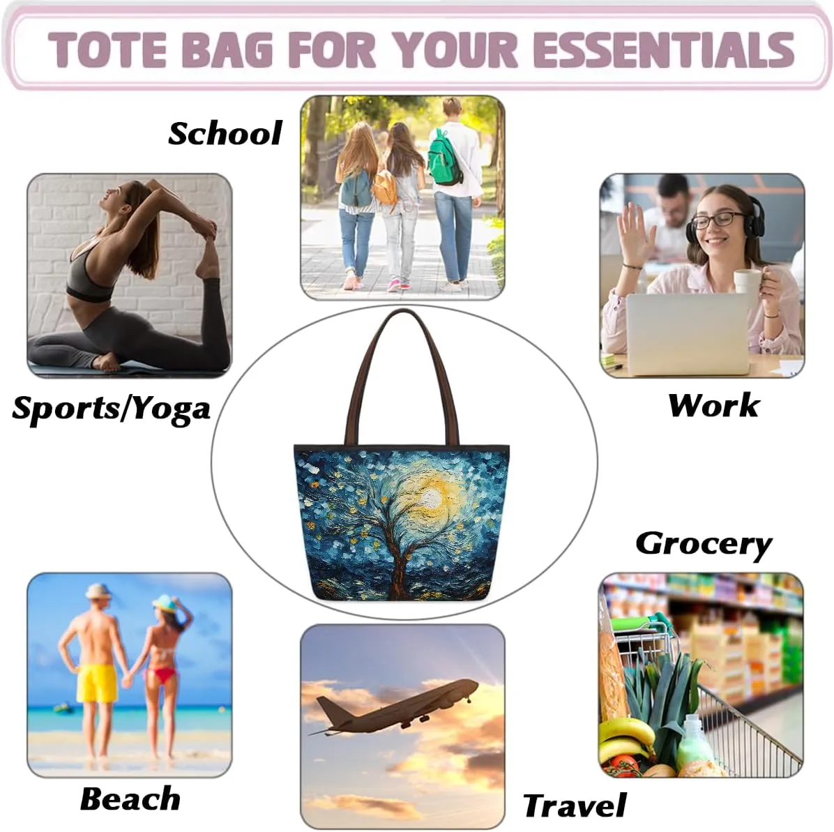 Large Tote Bag for Women Weekender Bags Waterproof Hand Bag with Zipper