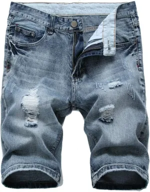 Lavnis Men's Casual Denim Shorts Classic Fit Distressed Summer Fashion Ripped Short Jeans
