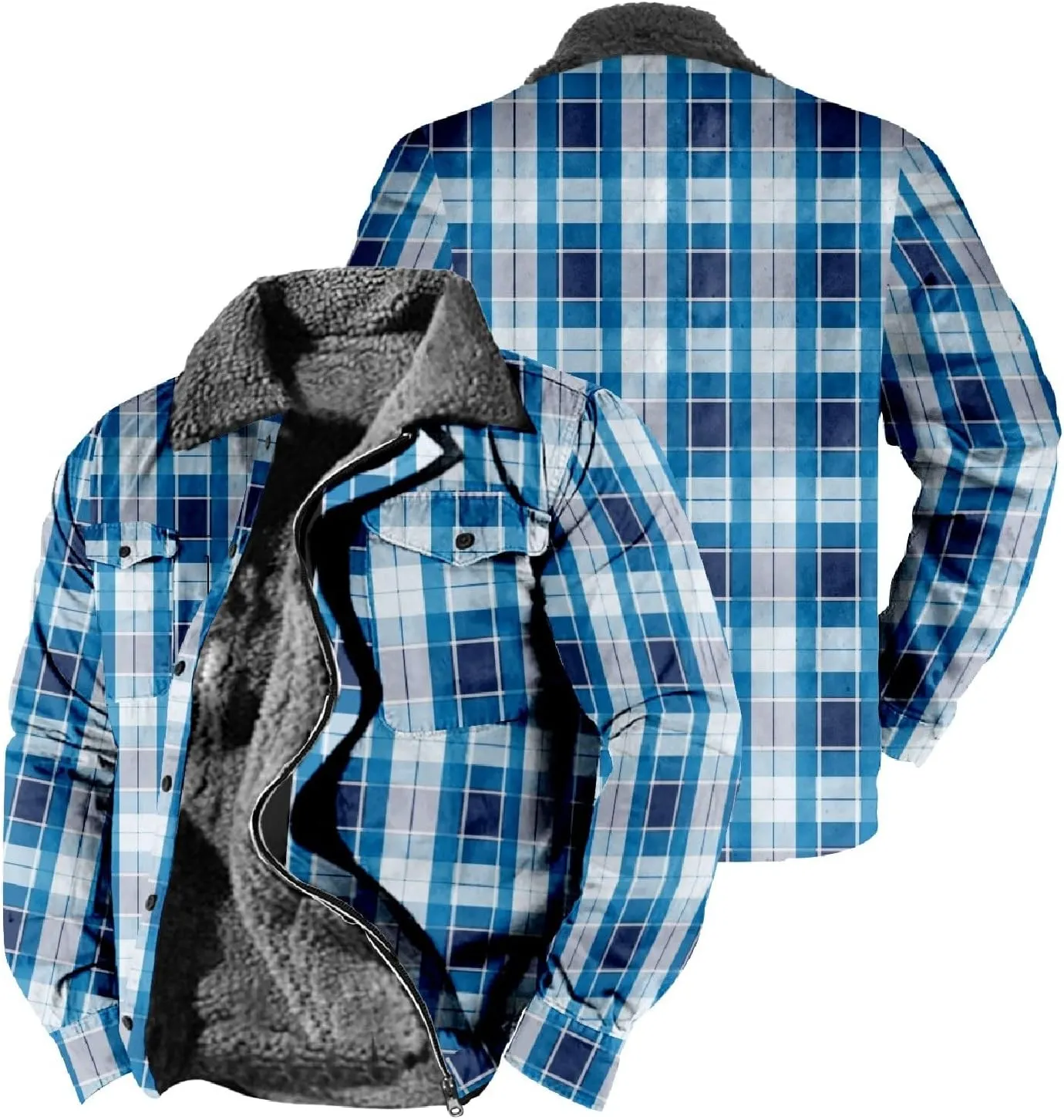 LCMTWX Men's Plaid Hooded Shirts Pocket Hooded Padded Loose Shirt Top Jacket Coats Casual Loose Thicken Quilted Sherpa