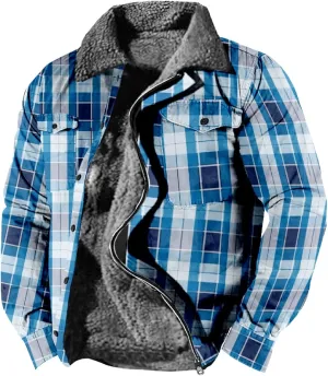 LCMTWX Men's Plaid Hooded Shirts Pocket Hooded Padded Loose Shirt Top Jacket Coats Casual Loose Thicken Quilted Sherpa
