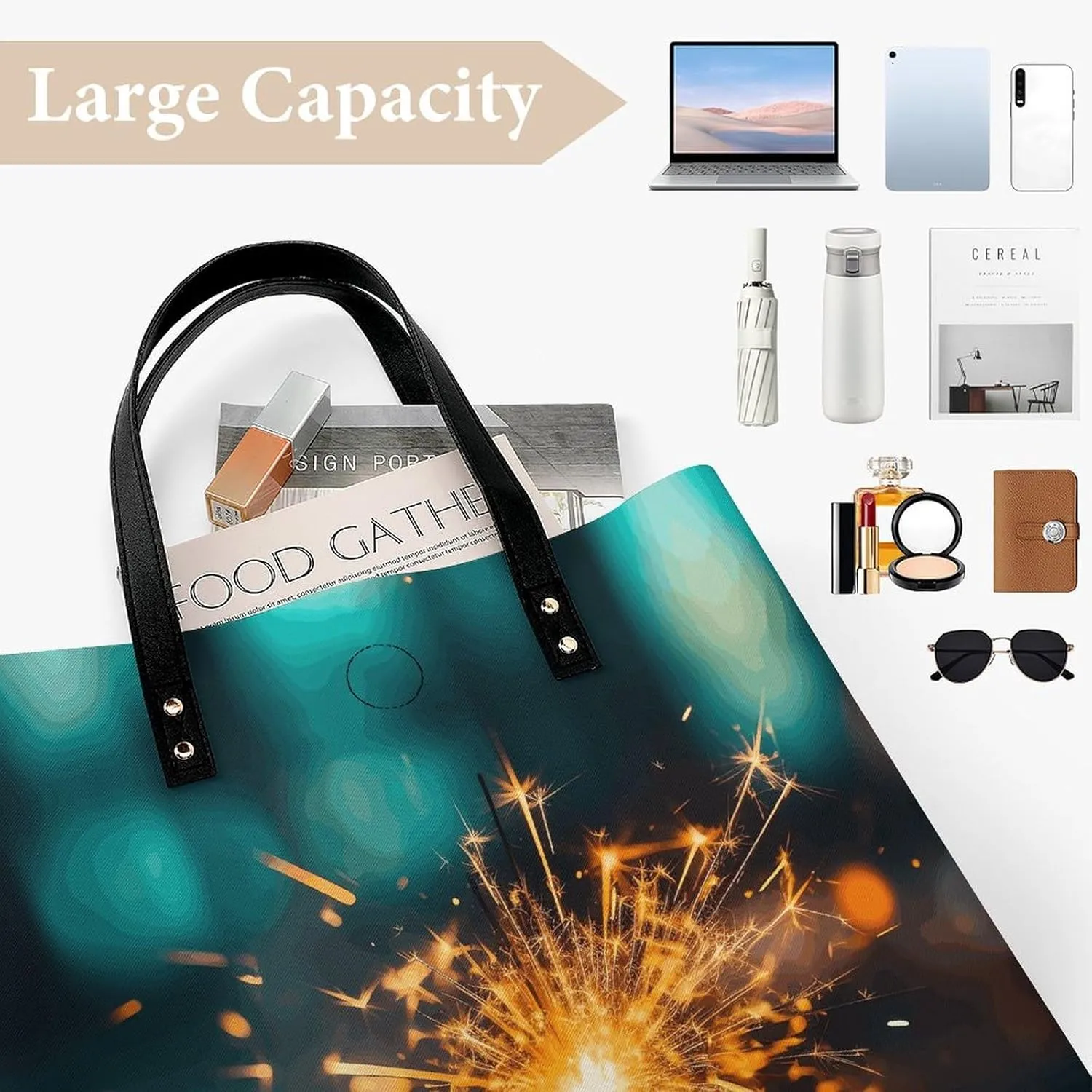 Leather Tote Bags for Women Lake And TreesHandbag Makeup Bag Casual Bag with Magnetic Buckle