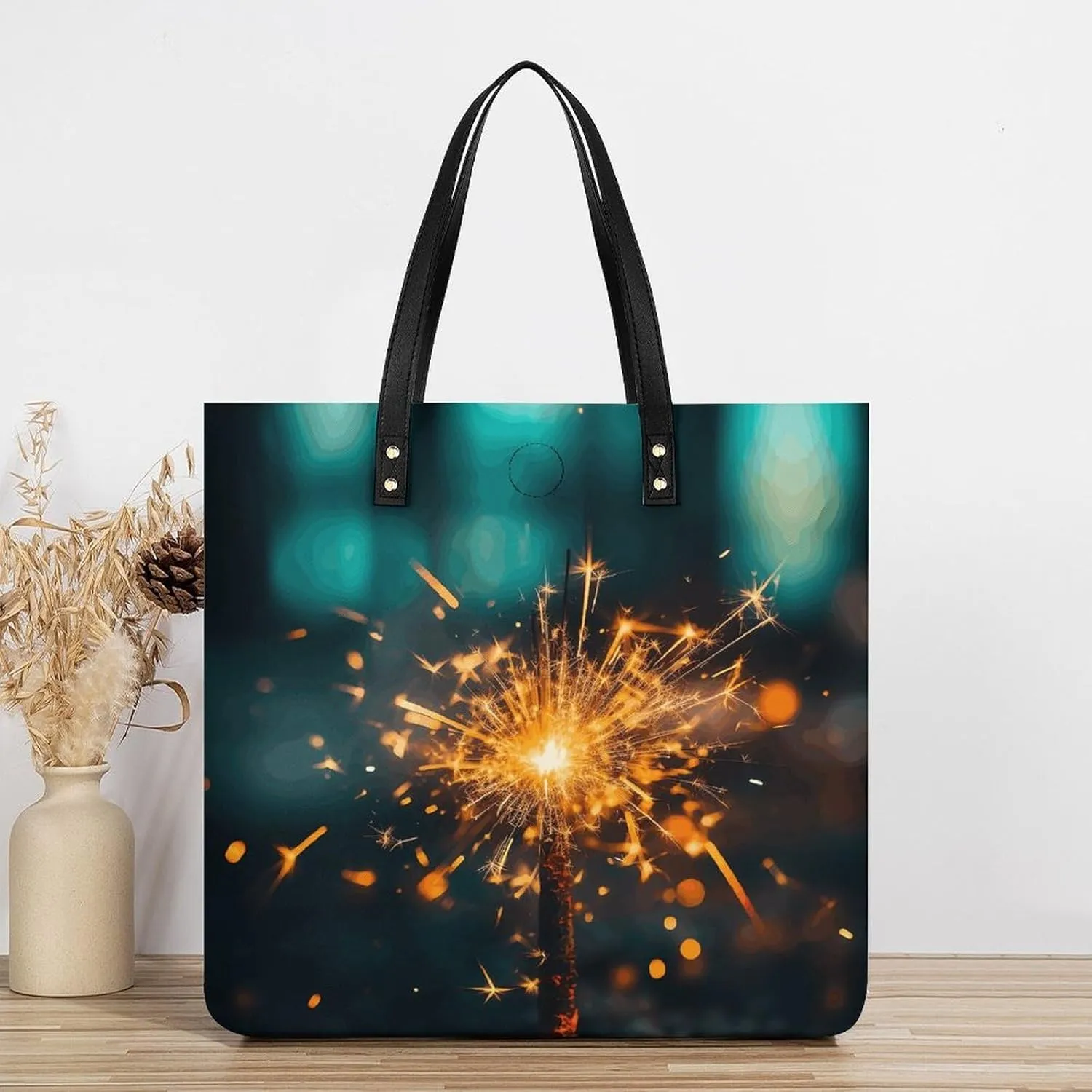 Leather Tote Bags for Women Lake And TreesHandbag Makeup Bag Casual Bag with Magnetic Buckle
