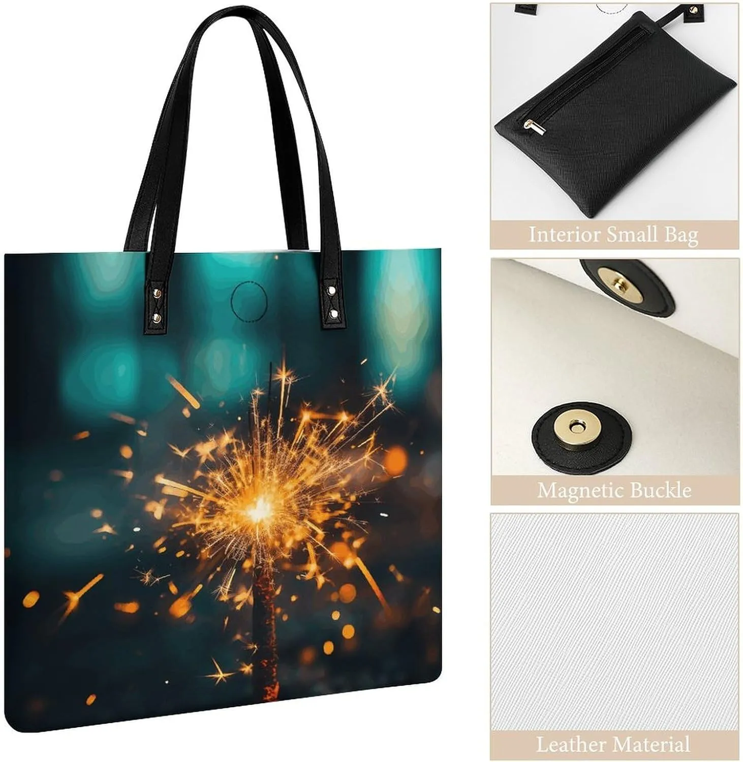 Leather Tote Bags for Women Lake And TreesHandbag Makeup Bag Casual Bag with Magnetic Buckle