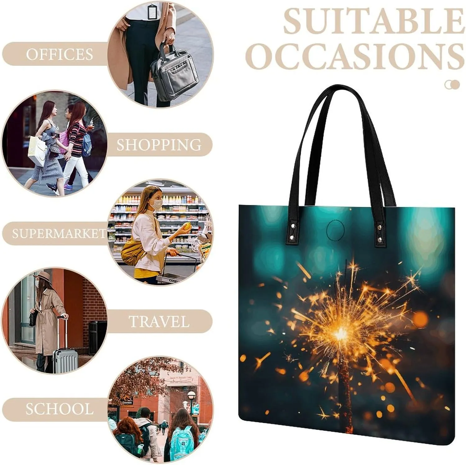 Leather Tote Bags for Women Lake And TreesHandbag Makeup Bag Casual Bag with Magnetic Buckle