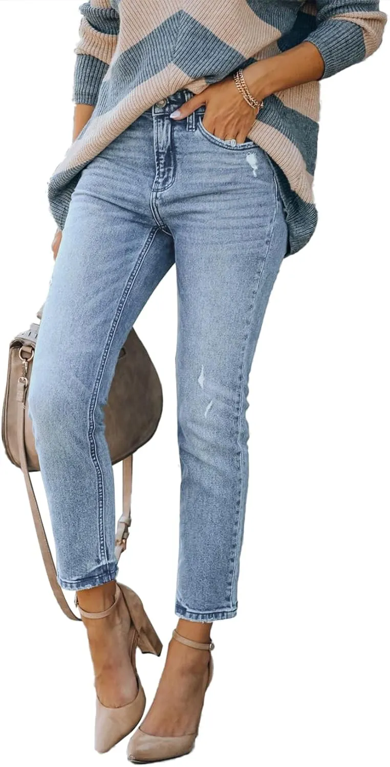 Lesore Womens High Waist Stretch Distressed Jeans Destroyed Denim Pants