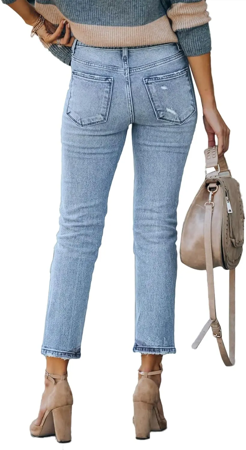 Lesore Womens High Waist Stretch Distressed Jeans Destroyed Denim Pants