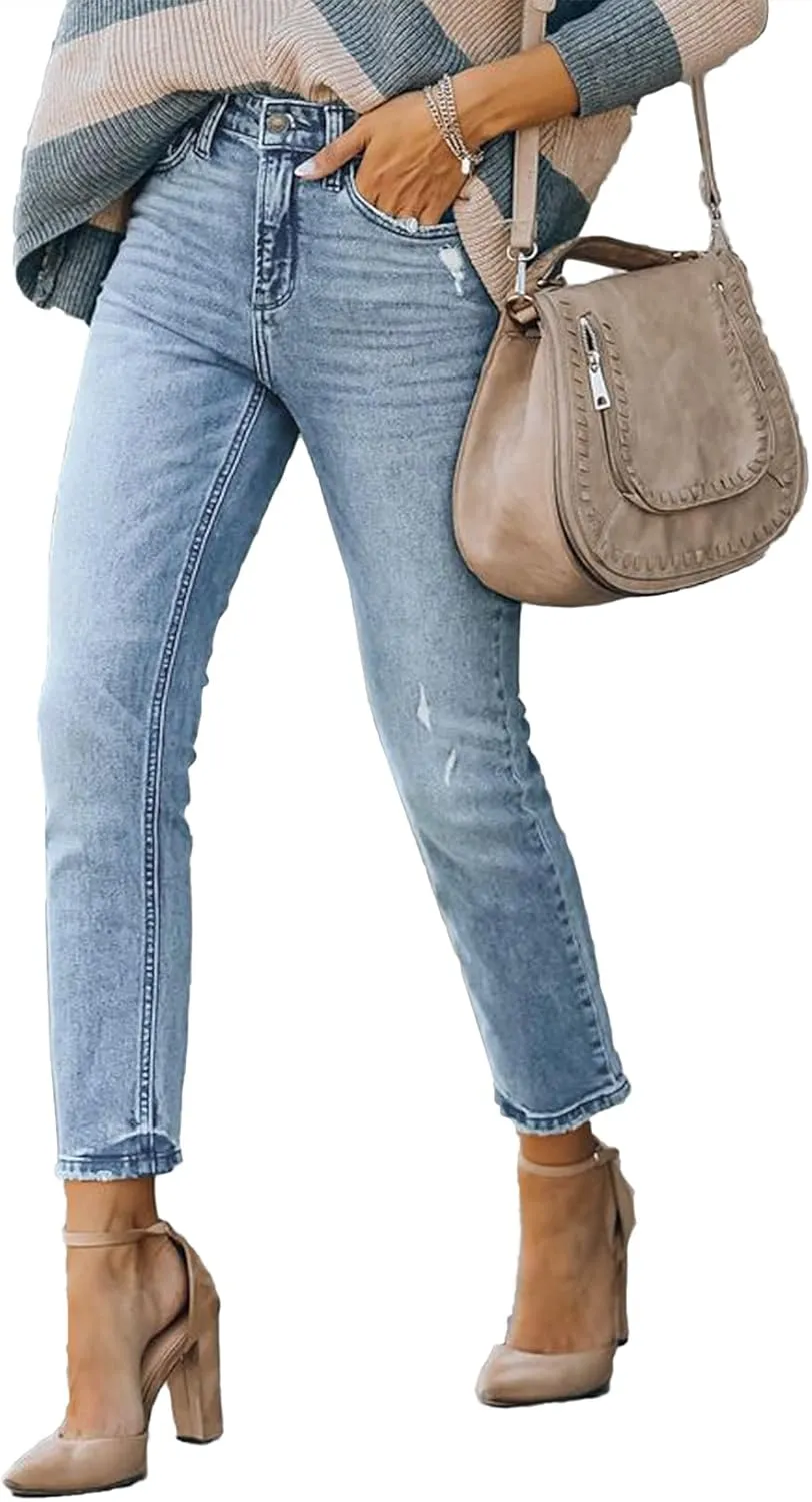 Lesore Womens High Waist Stretch Distressed Jeans Destroyed Denim Pants