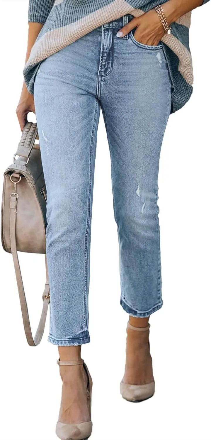 Lesore Womens High Waist Stretch Distressed Jeans Destroyed Denim Pants