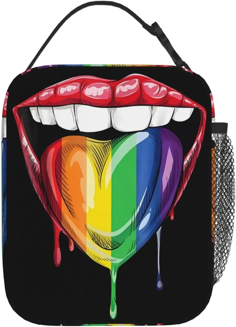 LGBT Gay Pride Rainbow Heart Tongue Lip Insulated Lunch Bag Reusable Lunch Box Picnic Organizer Portable Tote Bags Thermal Container Ice Pack Food Handbag for Work Travel Gym