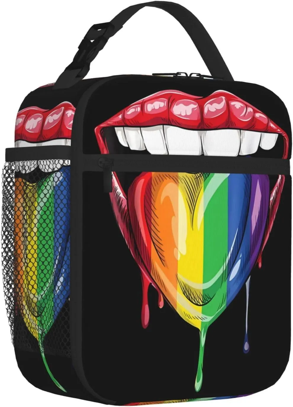 LGBT Gay Pride Rainbow Heart Tongue Lip Insulated Lunch Bag Reusable Lunch Box Picnic Organizer Portable Tote Bags Thermal Container Ice Pack Food Handbag for Work Travel Gym