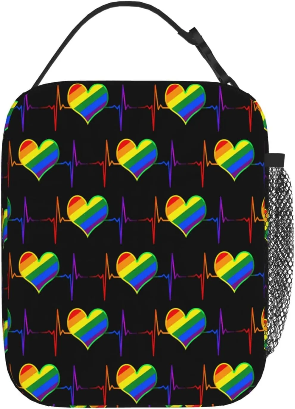 LGBT Rainbow Gay Pride Heart Beat Pulse Insulated Lunch Bag Reusable Lunch Box Picnic Organizer Portable Tote Bags Thermal Container Ice Pack Food Handbag for Work Travel Gym