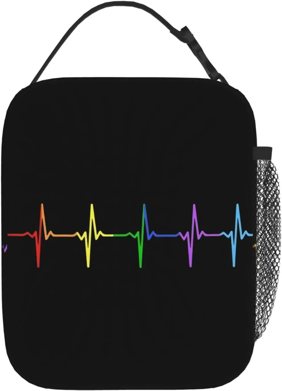 LGBT Rainbow Gay Pride Pulse Heartbeat Line Electrocardiogram Insulated Lunch Bag Reusable Lunch Box Picnic Organizer Portable Tote Bags Thermal Container Ice Pack Food Handbag for Work