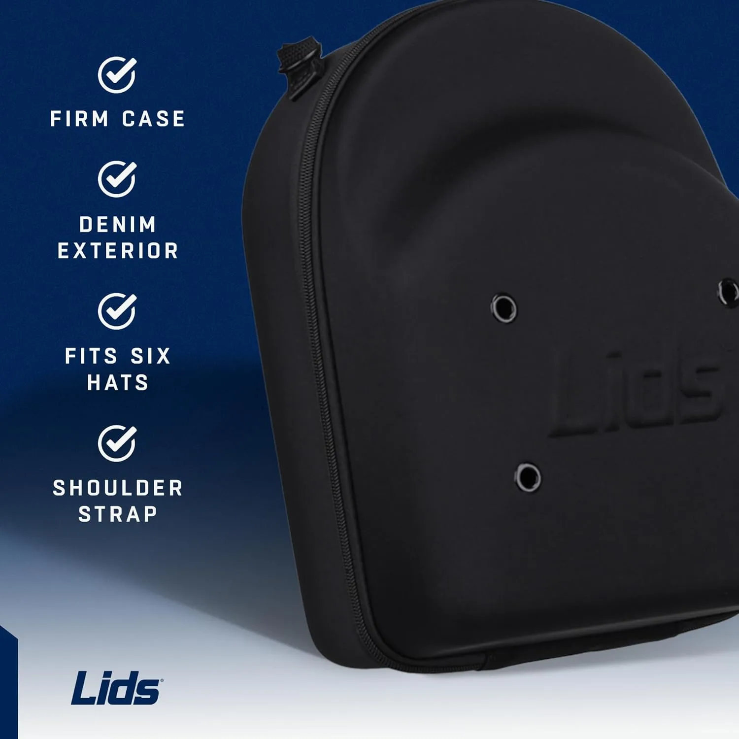 Lids Hat Travel Case – Baseball Cap Carrier for 6 Hats, Durable Black Exterior with Pink Interior, Storage with Handle & Adjustable Shoulder Strap, Hard Hat Organizer for Travel & Closet