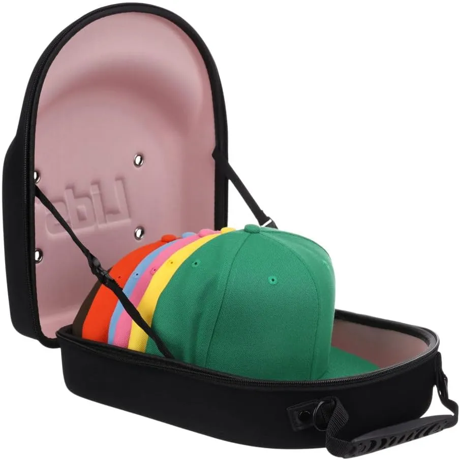 Lids Hat Travel Case – Baseball Cap Carrier for 6 Hats, Durable Black Exterior with Pink Interior, Storage with Handle & Adjustable Shoulder Strap, Hard Hat Organizer for Travel & Closet