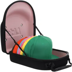 Lids Hat Travel Case – Baseball Cap Carrier for 6 Hats, Durable Black Exterior with Pink Interior, Storage with Handle & Adjustable Shoulder Strap, Hard Hat Organizer for Travel & Closet