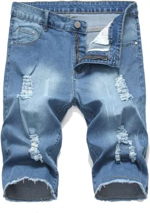 Litteking Men's Ripped Jean Shorts Casual Distressed Denim Shorts Summer Short Pants with Pockets