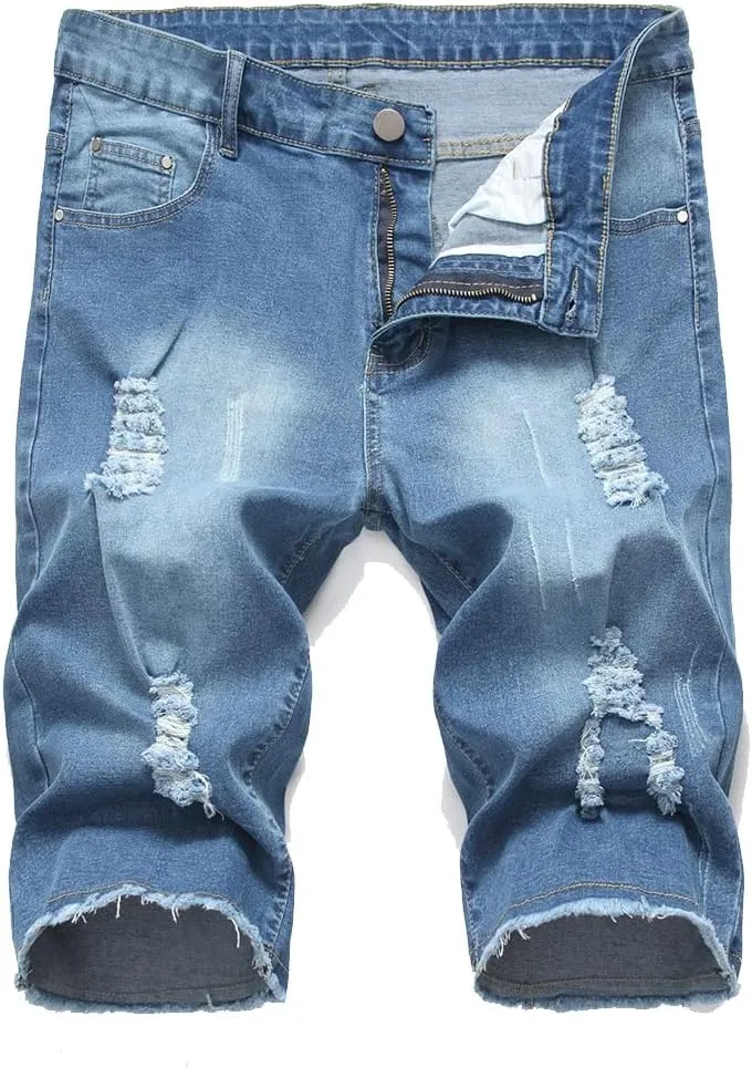 Litteking Men's Ripped Jean Shorts Casual Distressed Denim Shorts Summer Short Pants with Pockets