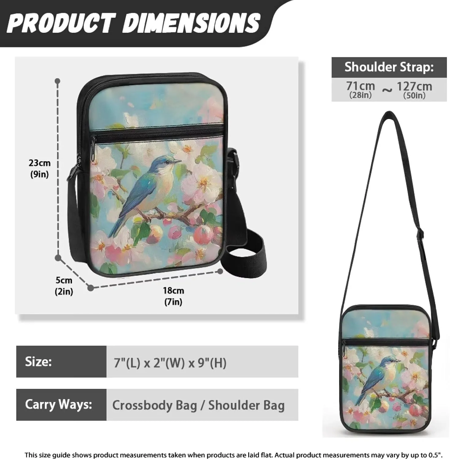 Little Messenger Bag Women's Lightweight Adjustable Strap Crossbody Purse with Zipper Pockets