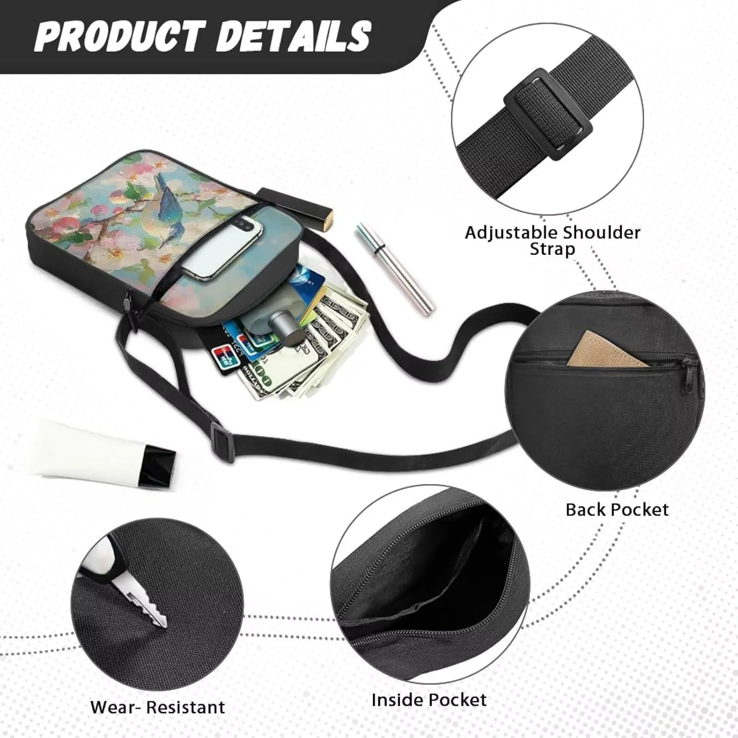 Little Messenger Bag Women's Lightweight Adjustable Strap Crossbody Purse with Zipper Pockets