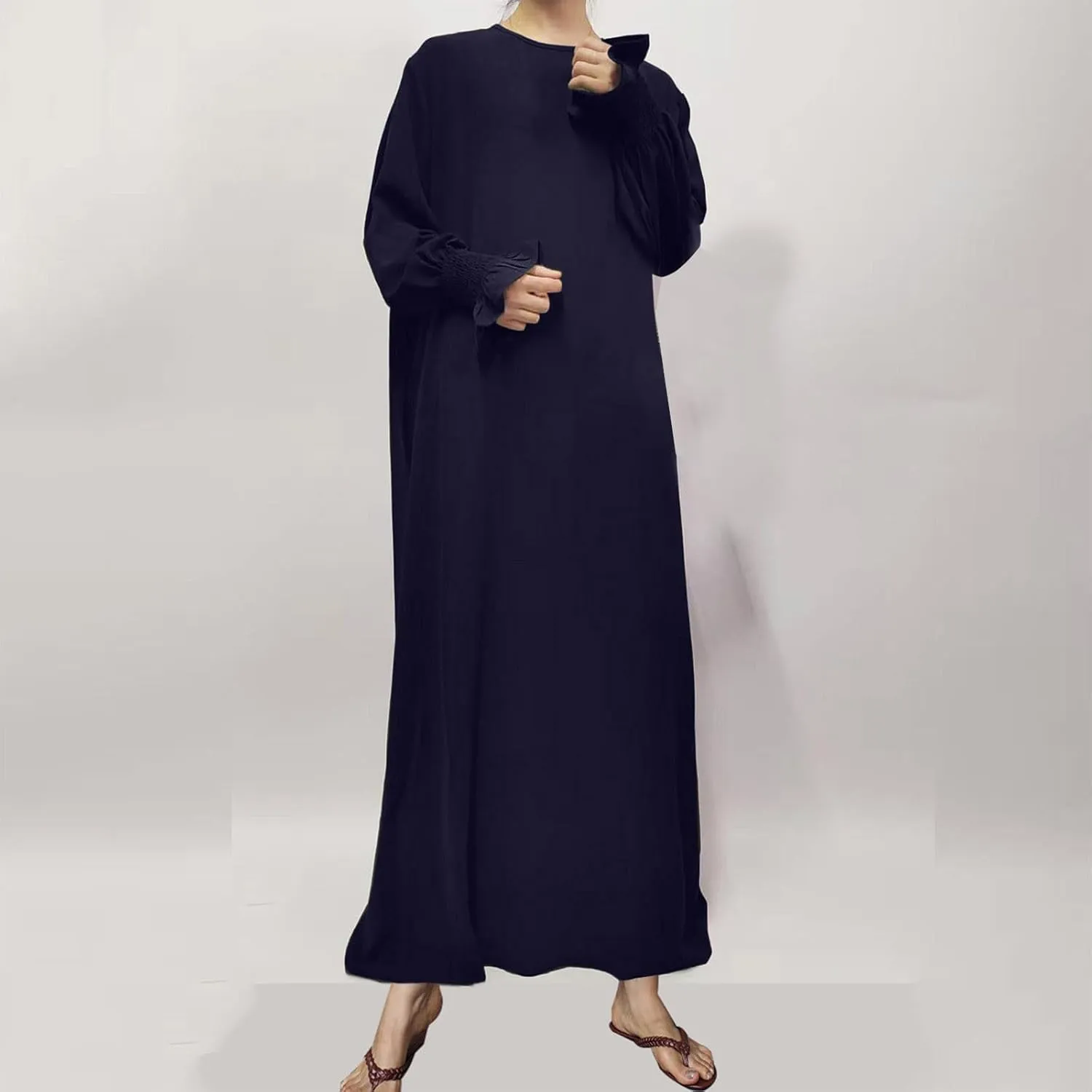 Lmdudan Womens Muslim Prayer Dress Long Sleeve Kaftan Islamic Robe Solid Abayas Eid Prayer Clothes Middle East Arabian Robes