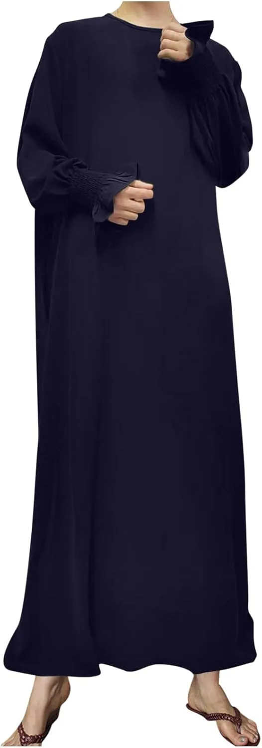 Lmdudan Womens Muslim Prayer Dress Long Sleeve Kaftan Islamic Robe Solid Abayas Eid Prayer Clothes Middle East Arabian Robes