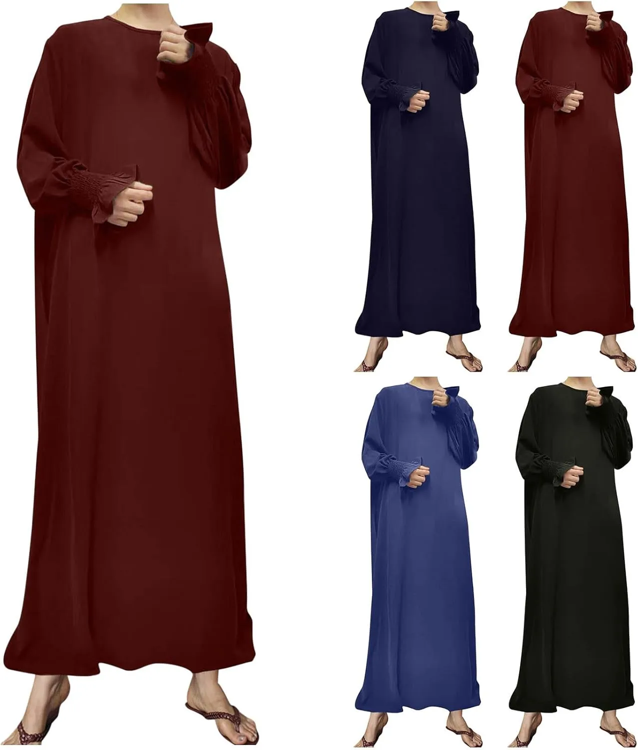 Lmdudan Womens Muslim Prayer Dress Long Sleeve Kaftan Islamic Robe Solid Abayas Eid Prayer Clothes Middle East Arabian Robes