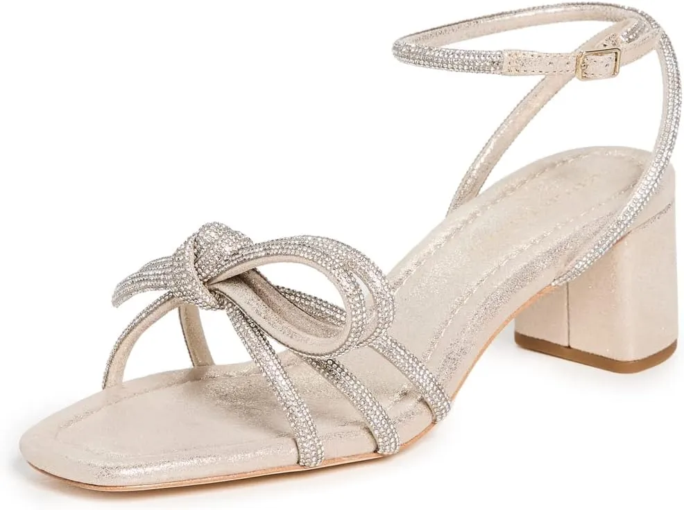 Loeffler Randall Women's Mikel Leather Bow Mid-Heel Sandals
